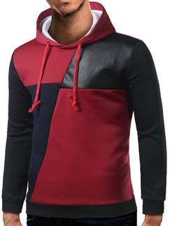 Black and Red Plus Size Linking Contrast Hooded Drawstring Men Hoodie for Casual Sports