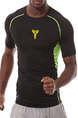 Black and Green Plus Size Contrast Sports Tight Quick Dry  Men Shirt for Casual Sports Fitness
