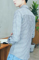 Grey and White Plus Size Slim Lapel Vertical Stripe Buttons Long Sleeve Men Shirt for Casual Office
