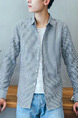 Grey and White Plus Size Slim Lapel Vertical Stripe Buttons Long Sleeve Men Shirt for Casual Office