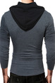 Grey and Black Plus Size Slim Hooded Drawstring Buttons Neck Long Sleeve Men Hoodie for Casual