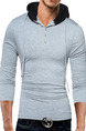 Grey and Black Plus Size Slim Hooded Drawstring Buttons Neck Long Sleeve Men Hoodie for Casual