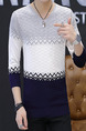 Blue White and Grey Plus Size Slim Knitting Contrast V Neck  Men Sweater for Casual