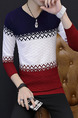 Blue White and Red Plus Size Slim Knitting Contrast V Neck Men Sweater for Casual