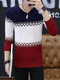 Blue White and Red Plus Size Slim Knitting Contrast V Neck Men Sweater for Casual
