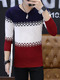 Blue White and Red Plus Size Slim Knitting Contrast V Neck Men Sweater for Casual
