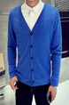 Blue Plus Size Slim Knitting V Neck Buttons Long Sleeve Men Cardigan for Casual