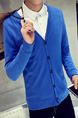Blue Plus Size Slim Knitting V Neck Buttons Long Sleeve Men Cardigan for Casual