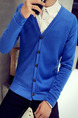 Blue Plus Size Slim Knitting V Neck Buttons Long Sleeve Men Cardigan for Casual