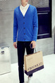 Blue Plus Size Slim Knitting V Neck Buttons Long Sleeve Men Cardigan for Casual