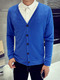 Blue Plus Size Slim Knitting V Neck Buttons Long Sleeve Men Cardigan for Casual
