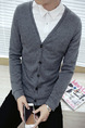 Grey Plus Size Slim Knitting V Neck Buttons Long Sleeve Men Cardigan for Casual