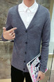 Grey Plus Size Slim Knitting V Neck Buttons Long Sleeve Men Cardigan for Casual