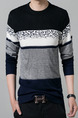 Blue Grey and White Plus Size Slim Knitting Contrast Round Neck  Men Sweater for Casual