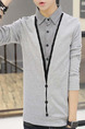 Grey Plus Size Slim Seem-Two Grid Lapel Buttons Long Sleeve Men Shirt for Casual