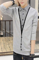 Grey Plus Size Slim Seem-Two Grid Lapel Buttons Long Sleeve Men Shirt for Casual