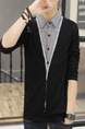 Black Plus Size Slim Seem-Two Grid Lapel Buttons Long Sleeve Men Shirt for Casual