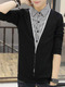 Black Plus Size Slim Seem-Two Grid Lapel Buttons Long Sleeve Men Shirt for Casual
