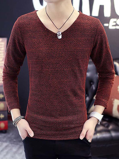 Red Plus Size Slim V Neck Long Sleeve Men Shirt for Casual