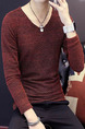 Red Plus Size Slim V Neck Long Sleeve Men Shirt for Casual