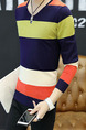 Colorful Plus Size Slim Knitting Contrast Stripe V Neck Long Sleeve Men Sweater for Casual