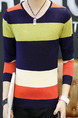 Colorful Plus Size Slim Knitting Contrast Stripe V Neck Long Sleeve Men Sweater for Casual