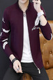 Red Plus Size Slim Knitting Stand Collar Located Printing Zipper Front Long Sleeve Men Cardigan for Casual