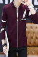 Red Plus Size Slim Knitting Stand Collar Located Printing Zipper Front Long Sleeve Men Cardigan for Casual