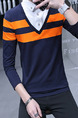 Blue and Orange Plus Size Slim Contrast Stripe Seem-Two Long Sleeve Men Shirt for Casual