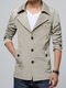 Beige Plus Size Slim Lapel Buttons Pockets Long Sleeve Men Jacket for Casual
