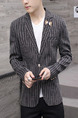 Black Plus Size Slim Stripe Lapel Button Pockets Long Sleeve Men Jacket for Casual Party
