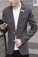 Black Plus Size Slim Stripe Lapel Button Pockets Long Sleeve Men Jacket for Casual Party