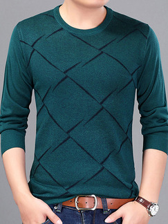 Green Plus Size Slim Printed Round Neck Long Sleeve Men Sweater for Casual