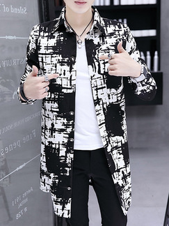 Black and White Plus Size Slim Printed Lapel Single-Breasted Long Sleeve Men Jacket for Casual