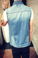Blue Plus Size Slim Denim Single-Breasted Pockets Edging Men Vest for Casual