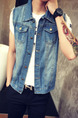 Blue Plus Size Slim Denim Single-Breasted Pockets Edging Men Vest for Casual