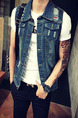 Blue Plus Size Slim Denim Holes Single-Breasted Pockets Men Vest for Casual