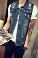 Blue Plus Size Slim Denim Holes Single-Breasted Pockets Men Vest for Casual