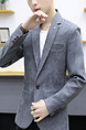 Grey Plus Size Suede Slim Lapel Pockets Button Long Sleeve Men Suit for Evening Office