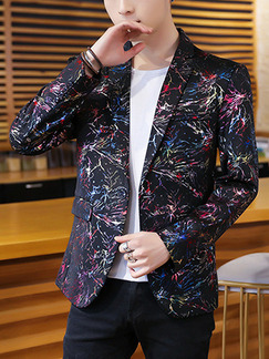 Colorful Plus Size Slim Printed Lapel Pockets Button Long Sleeve Men Suit for Evening Office