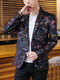 Colorful Plus Size Slim Printed Lapel Pockets Button Long Sleeve Men Suit for Evening Office
