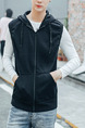 Black Plus Size Slim Drawstring Hooded Pockets Men Vest for Casual