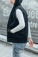 Black Plus Size Slim Drawstring Hooded Pockets Men Vest for Casual
