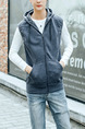 Grey Plus Size Slim Drawstring Hooded Pockets Men Vest for Casual