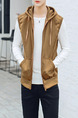 Brown Plus Size Slim Drawstring Hooded Pockets  Men Vest for Casual