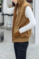 Brown Plus Size Slim Drawstring Hooded Pockets  Men Vest for Casual