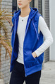 Blue Plus Size Slim Drawstring Hooded Pockets  Men Vest for Casual