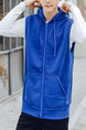 Blue Plus Size Slim Drawstring Hooded Pockets  Men Vest for Casual