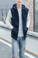 Blue Plus Size Slim Drawstring Hooded Pockets  Men Vest for Casual