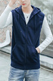 Blue Plus Size Slim Drawstring Hooded Pockets  Men Vest for Casual